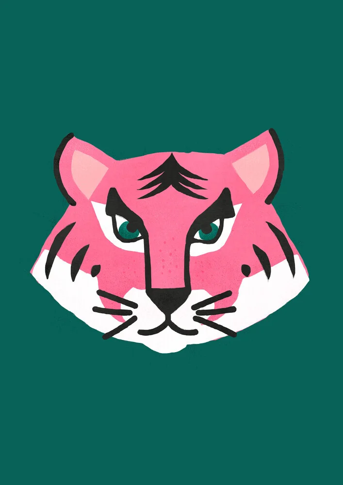 Pink Tiger Head On Green - fotokunst von Ania Więcław