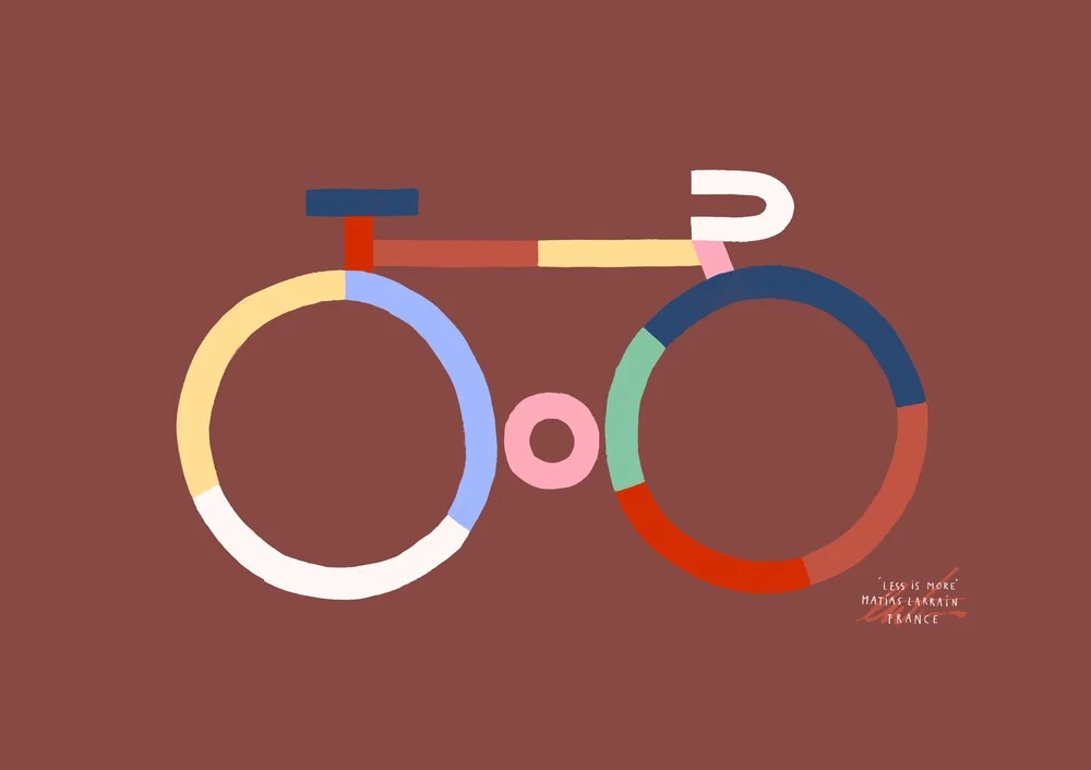 Wall art featuring a cheerful, minimalist bicycle illustration in bright colors.