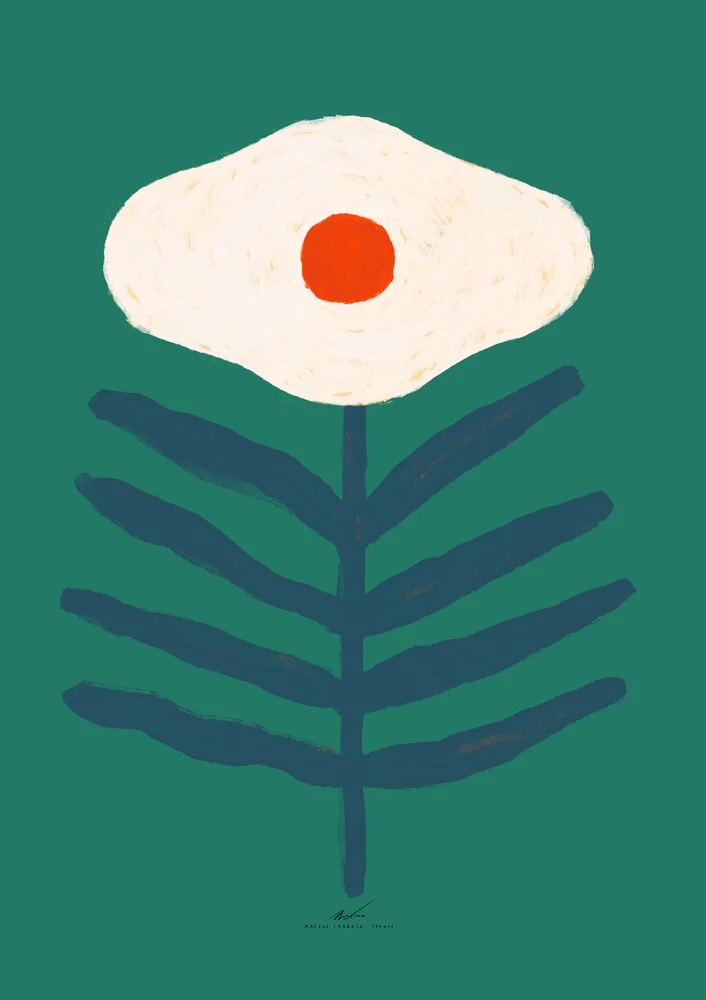 Ilustracion de flor con pétalos blancos sobre fondo verde - fotokunst von Matías Larraín