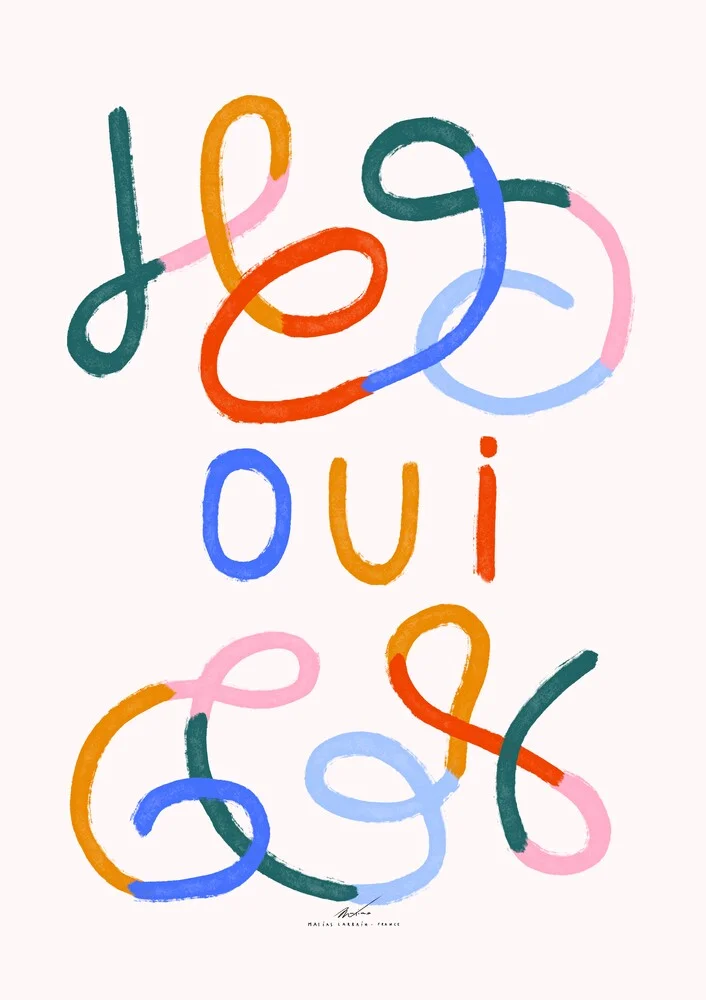 Ilustracion colorida con lineas y palabra en francés - fotokunst von Matías Larraín