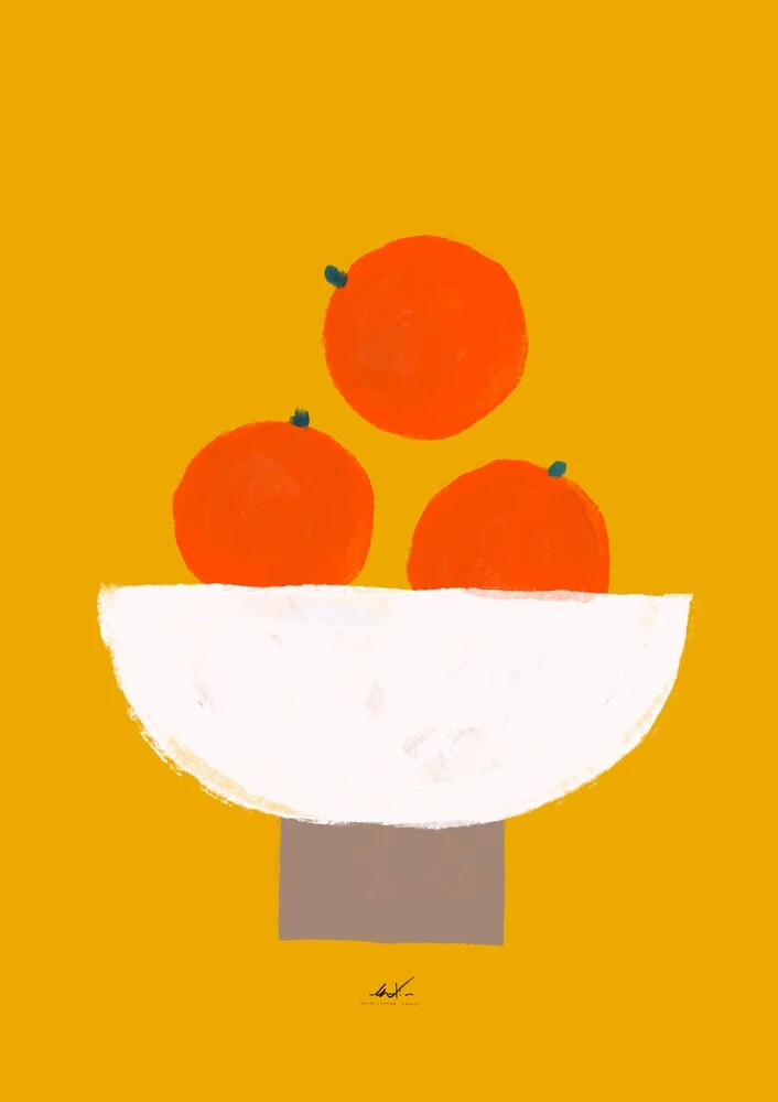 Wall art with illustration of bowl with oranges - fotokunst von Matías Larraín