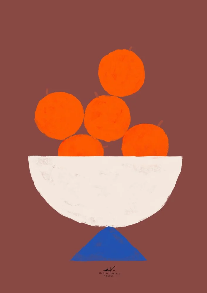'Lamina decorativa con ilustracion de bol minimalista con naranjas' – Wall Art by Matías Larraín as Poster or Acrylic Glass Print