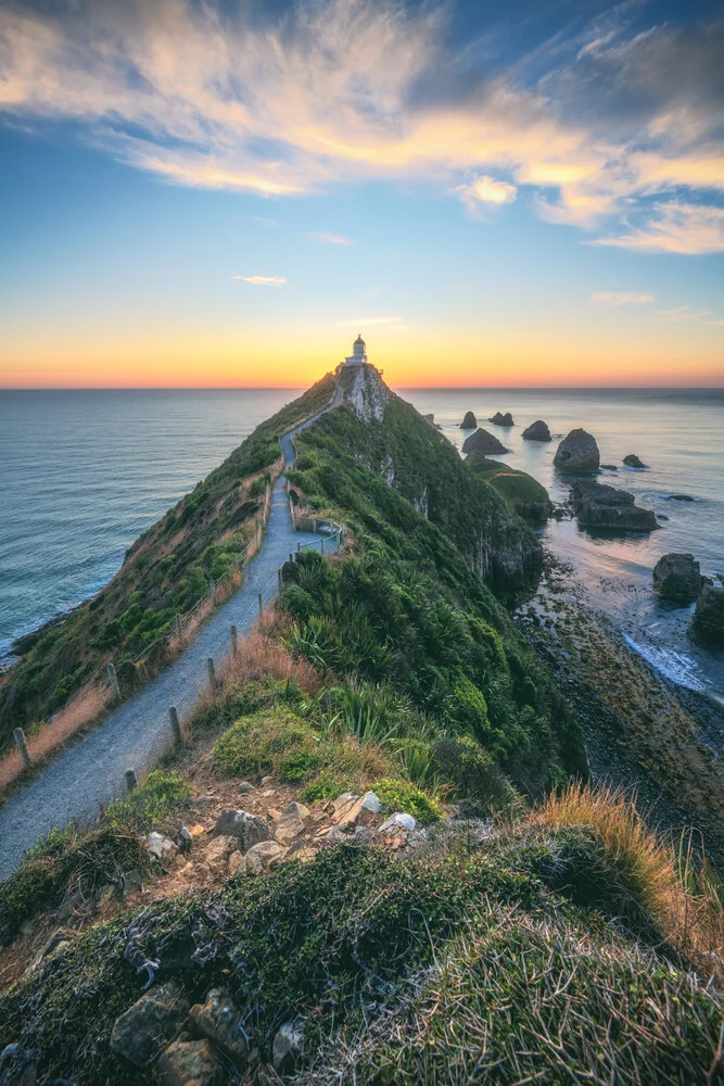 Neuseeland Nugget Point Lighthouse Goldene Stunde - fotokunst von Jean Claude Castor
