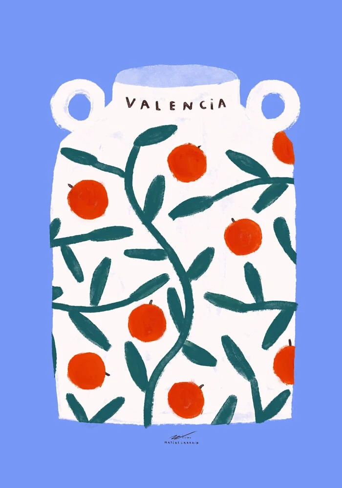 Jarron con motivo de naranjas y palabra Valencia - fotokunst von Matías Larraín
