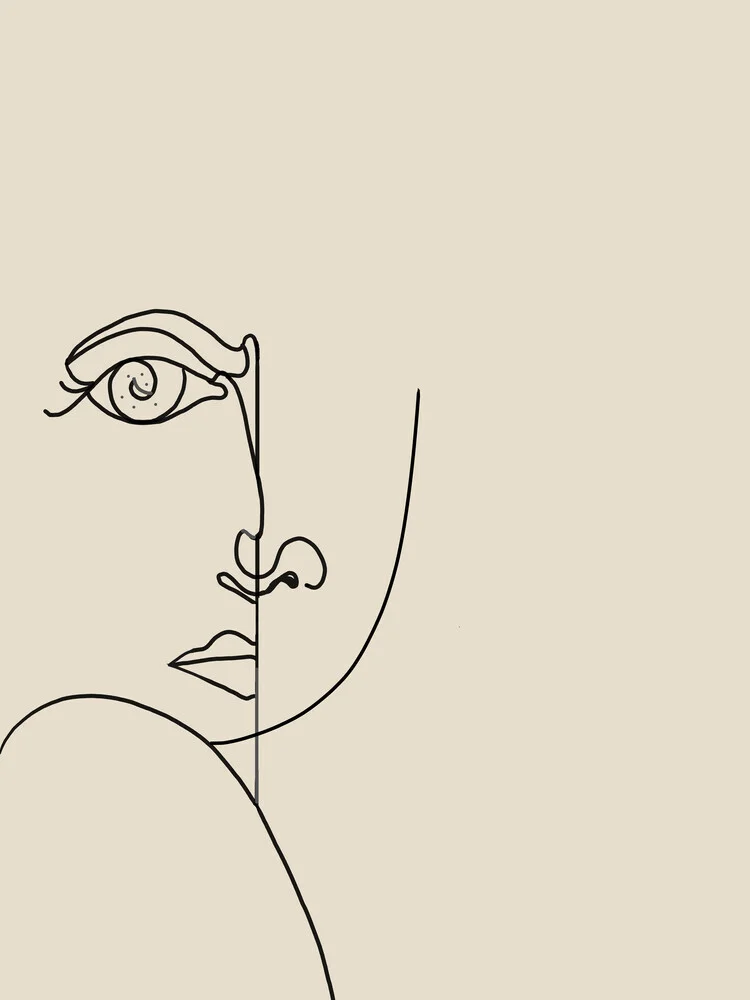 Looking Back : Moon Eyes, Abstract Face Line Art, Minimal Drawing - fotokunst von Uma Gokhale