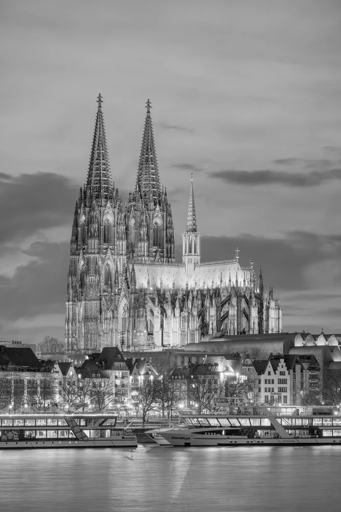Cologne Cathedral in the evening black and white - Fineart photography by Michael Valjak