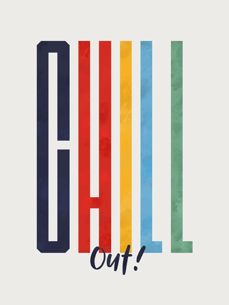 Wandbild 'Chill Out! Retro Typography Art Print - Vintage Inspired Wall Decor' – Kunst von Ania Więcław als Poster oder Acrylglasbild