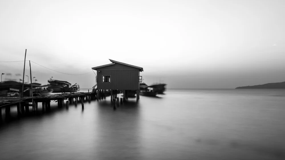 Photo art by Christian Janik: fisherman's hut in a tranquil landscape in Cambodia