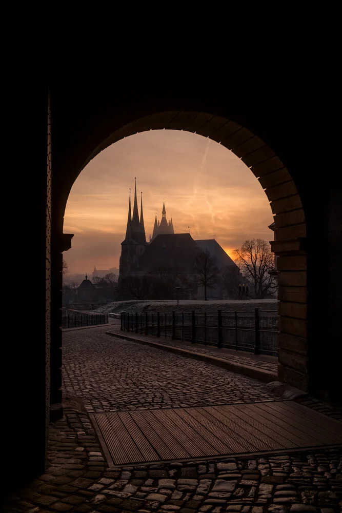 Morning view of Erfurt Cathedral from Petersberg, Germany – wall art by Johannes Hulsch as Poster or Acrylic Glass Print