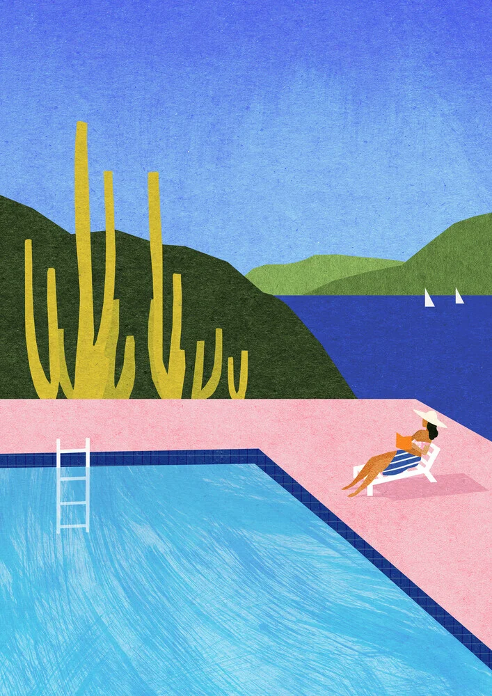 'Swimming Pool Pink' – Wall Art by Henry Rivers as Poster or Acrylic Glass Print