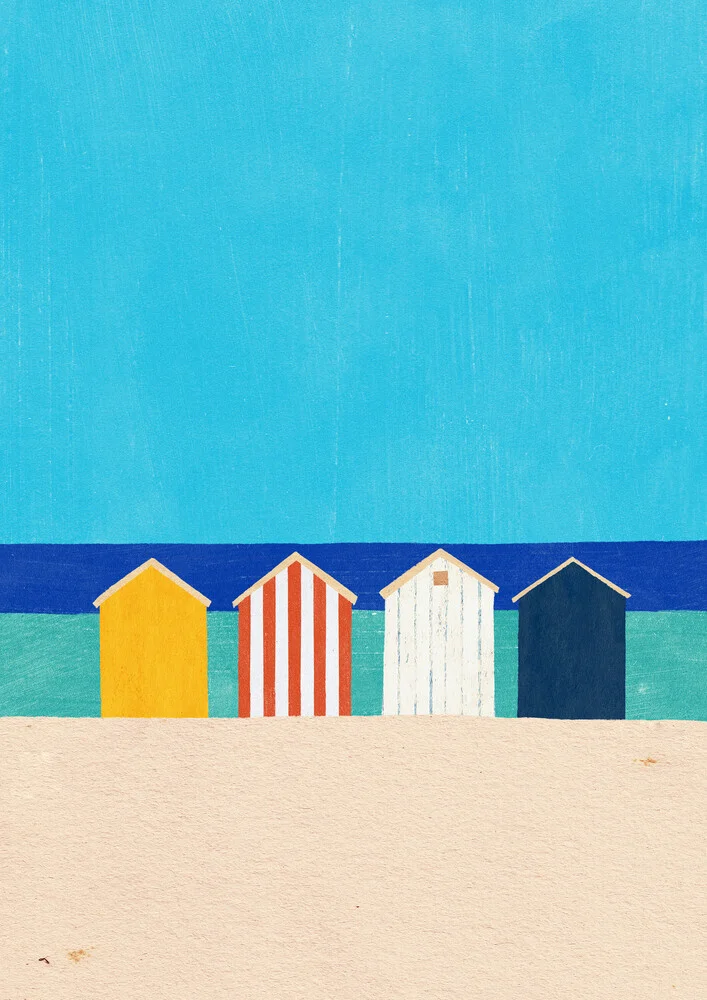 'Beach Cabins' – Wall Art by Henry Rivers as Poster or Acrylic Glass Print