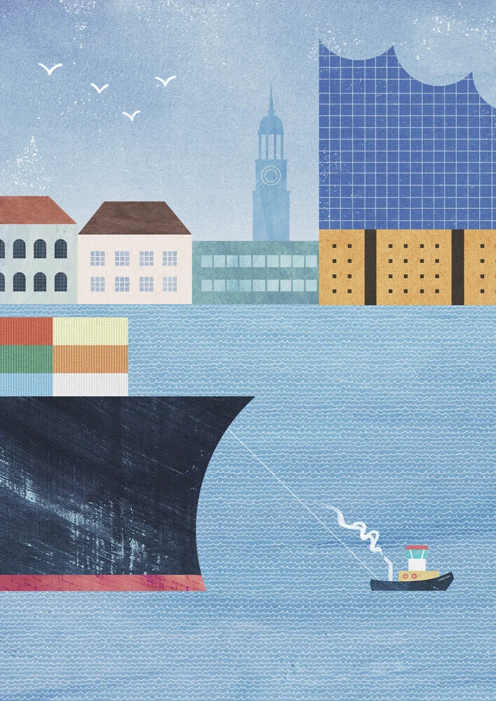 Wandbild 'Hamburger Hafen mit Elbphilharmonie' – Kunst von Henry Rivers als Poster oder Acrylglasbild