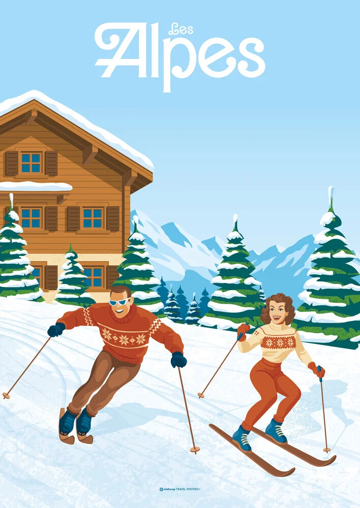 Wandbild 'The Alps vintage France Travel Poster Art Print' – Kunst von François Beutier als Poster oder Acrylglasbild