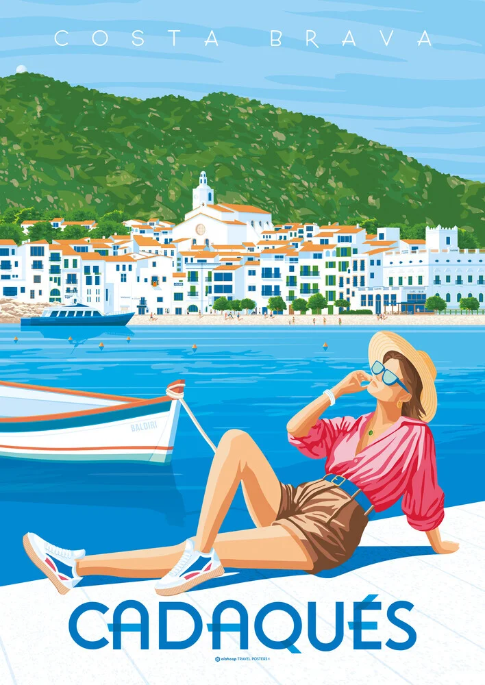 Wandbild 'Cadaques Costa Brava Spain Travel Poster Art Print' – Kunst von François Beutier als Poster oder Acrylglasbild