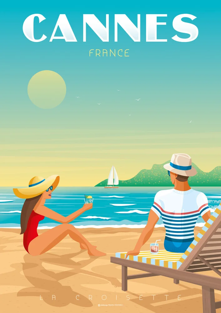 Wandbild 'Cannes French Riviera France travel poster art print' – Kunst von François Beutier als Poster oder Acrylglasbild