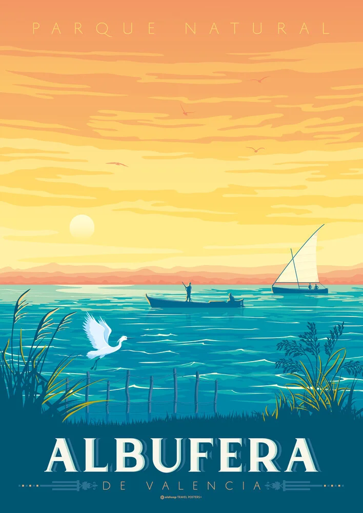 Wandbild 'Albufera Valencia Spain Travel poster Art Print' – Kunst von François Beutier als Poster oder Acrylglasbild