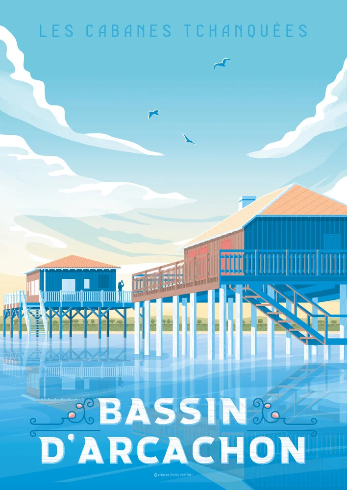Wandbild 'Bassin Arcachon France Travel Poster Art print' – Kunst von François Beutier als Poster oder Acrylglasbild