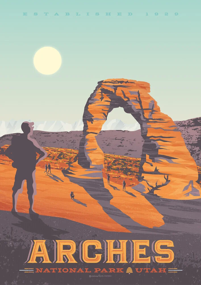Wandbild 'Arches National Park United states travel poster art print' – Kunst von François Beutier als Poster oder Acrylglasbild