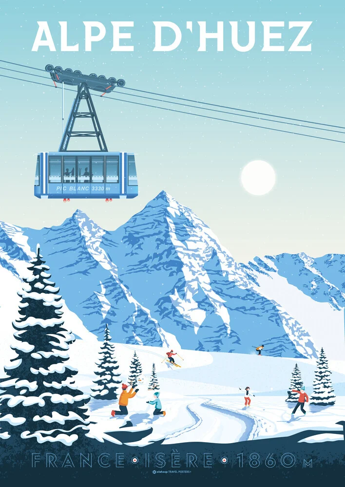 Wandbild 'Alpe d'Huez Ski resort France Travel poster art print' – Kunst von François Beutier als Poster oder Acrylglasbild