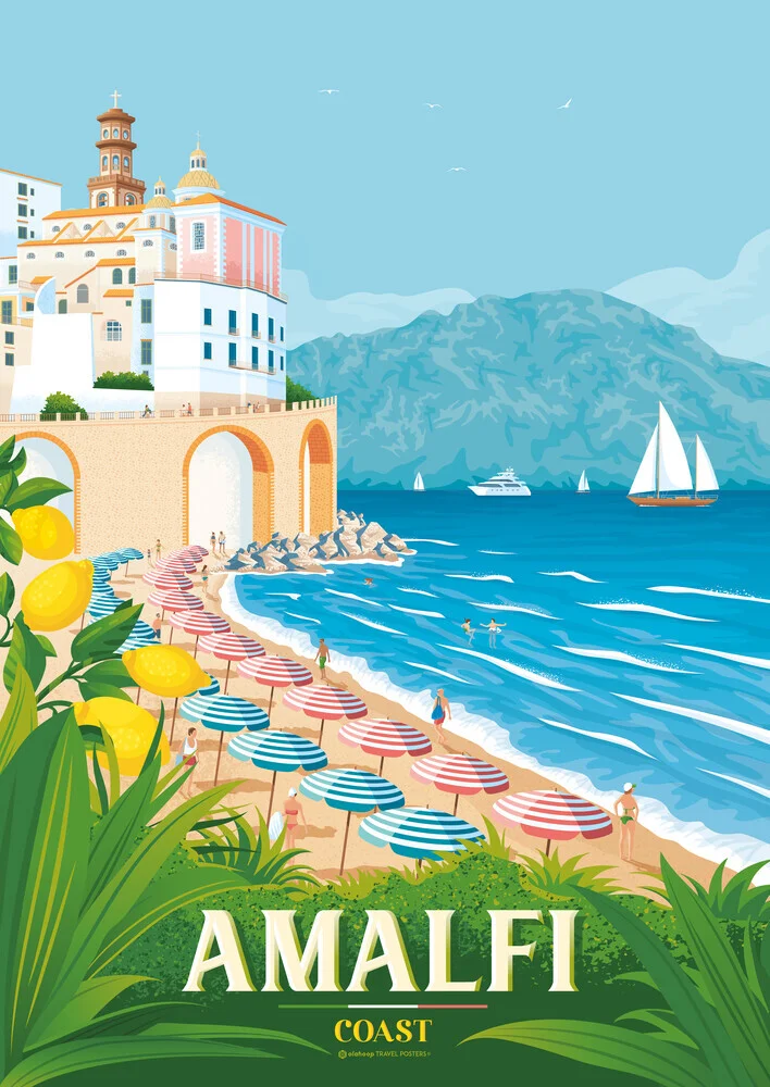 Wandbild 'Amalfi Coast Italy Travel poster art print' – Kunst von François Beutier als Poster oder Acrylglasbild