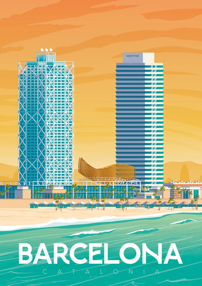 Wandbild 'Barcelona Spain Travel poster art print' – Kunst von François Beutier als Poster oder Acrylglasbild