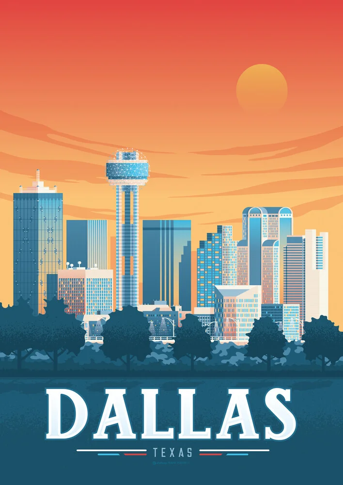 Wandbild 'Dallas Texas Travel Posters Art Print' – Kunst von François Beutier als Poster oder Acrylglasbild