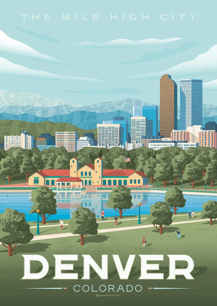 Wandbild 'Denver Colorado Travel Poster Art Print' – Kunst von François Beutier als Poster oder Acrylglasbild