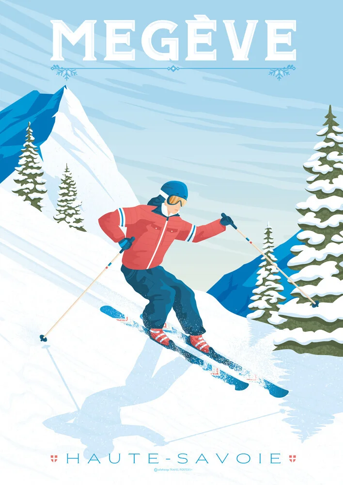 Wandbild 'Megève Ski resort France Travel Poster Art Print' – Kunst von François Beutier als Poster oder Acrylglasbild