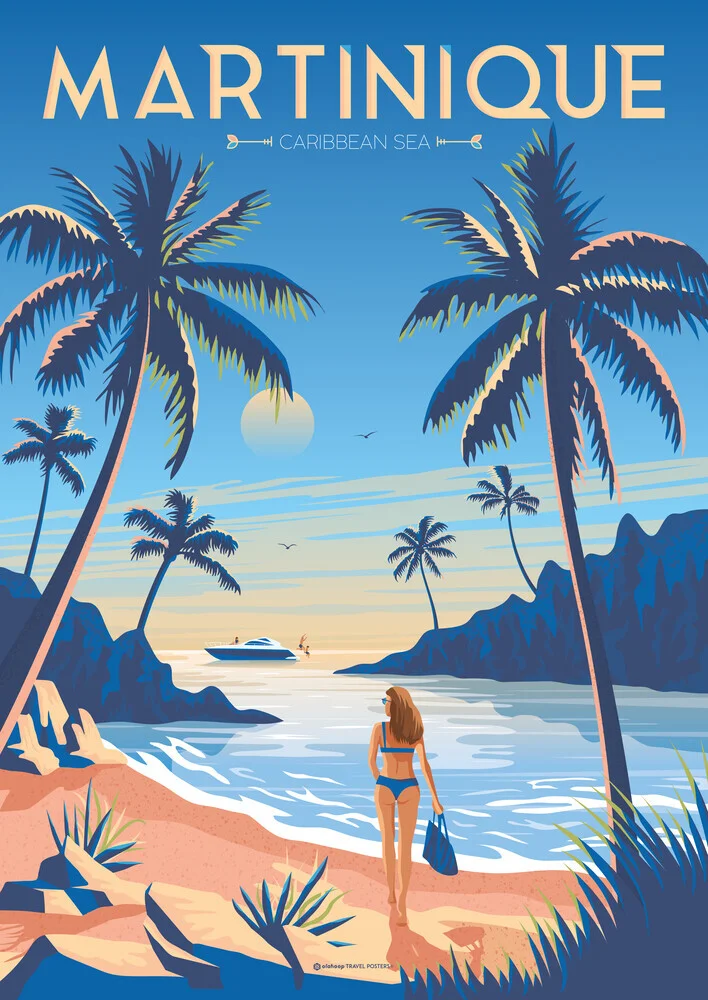 Wandbild 'Martinique French Polynesia Travel Poster Art Print' – Kunst von François Beutier als Poster oder Acrylglasbild