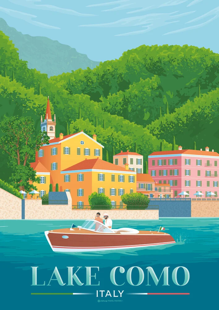 Wandbild 'Lake Como Italy Travel Poster Art Print' – Kunst von François Beutier als Poster oder Acrylglasbild