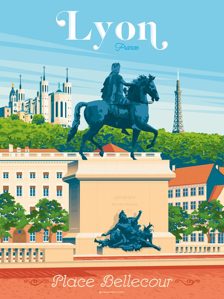 Wandbild 'Lyon Place Bellecour France Travel Poster Art Print' – Kunst von François Beutier als Poster oder Acrylglasbild