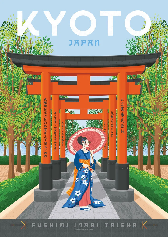 Wandbild 'Kyoto Japan Travel Poster' – Kunst von François Beutier als Poster oder Acrylglasbild