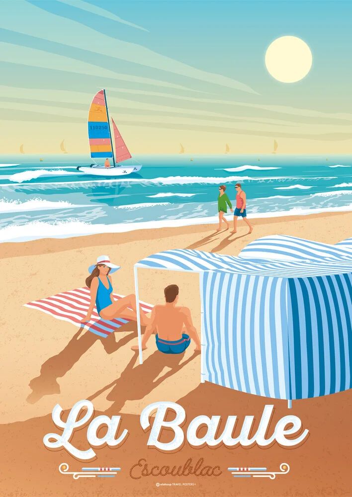 Wandbild 'La Baule Escoublac Beach France Travel Poster Art Print' – Kunst von François Beutier als Poster oder Acrylglasbild
