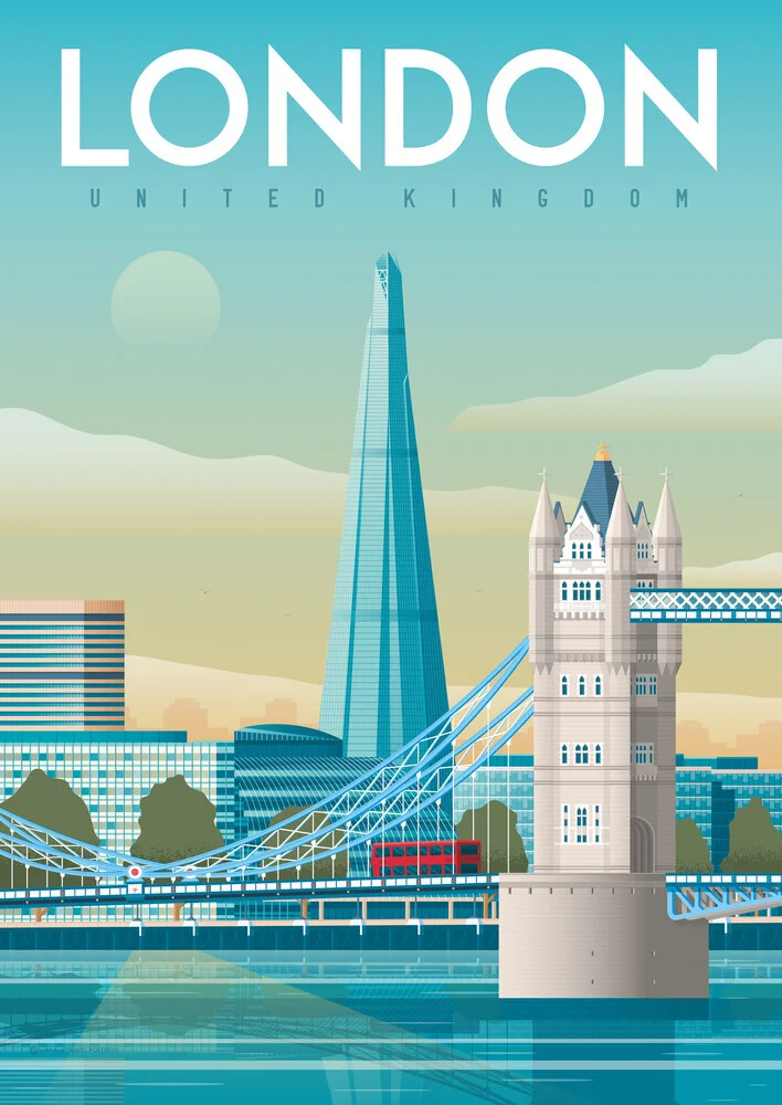 Wandbild 'London Tower Bridge Travel Poster Art Print' – Kunst von François Beutier als Poster oder Acrylglasbild