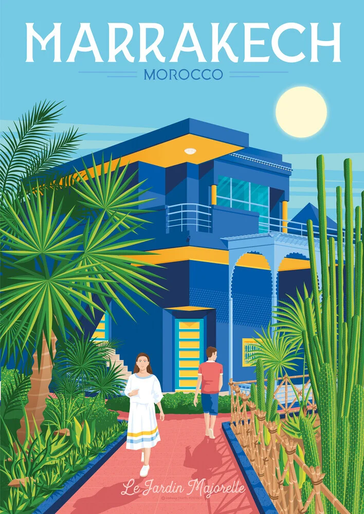 Wandbild 'Marrakech Morocco Africa Travel Poster Art Print' – Kunst von François Beutier als Poster oder Acrylglasbild
