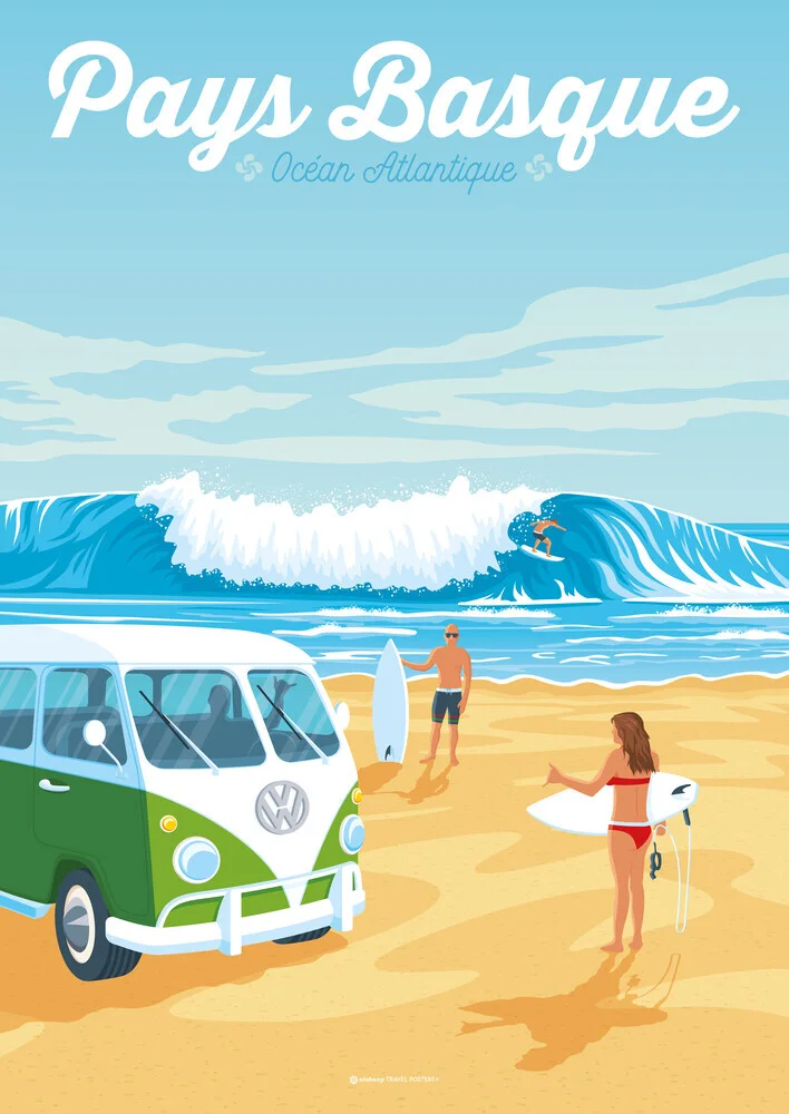 Wandbild 'Basque Country beach travel poster art print' – Kunst von François Beutier als Poster oder Acrylglasbild