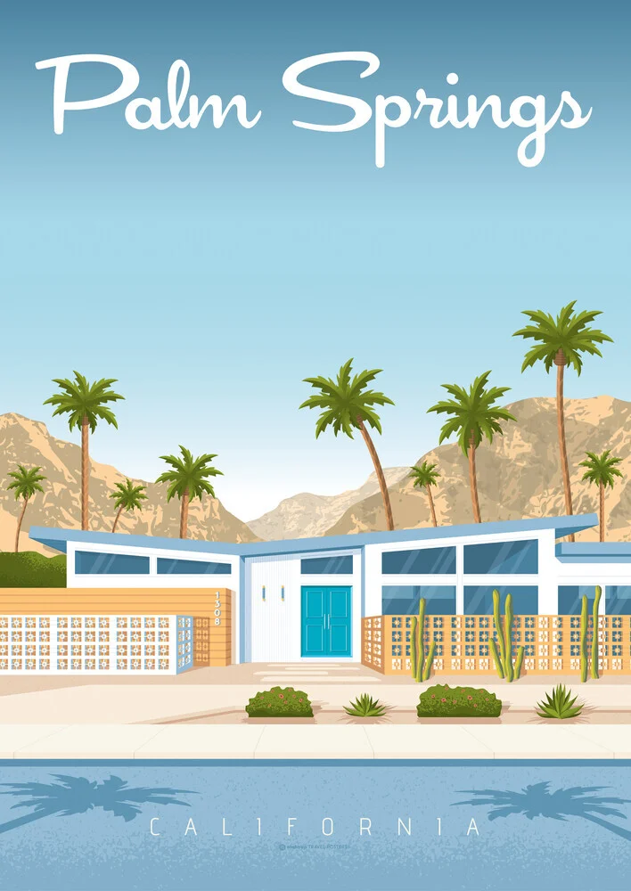 Wandbild 'Palm Springs California Travel Poster Art Print' – Kunst von François Beutier als Poster oder Acrylglasbild