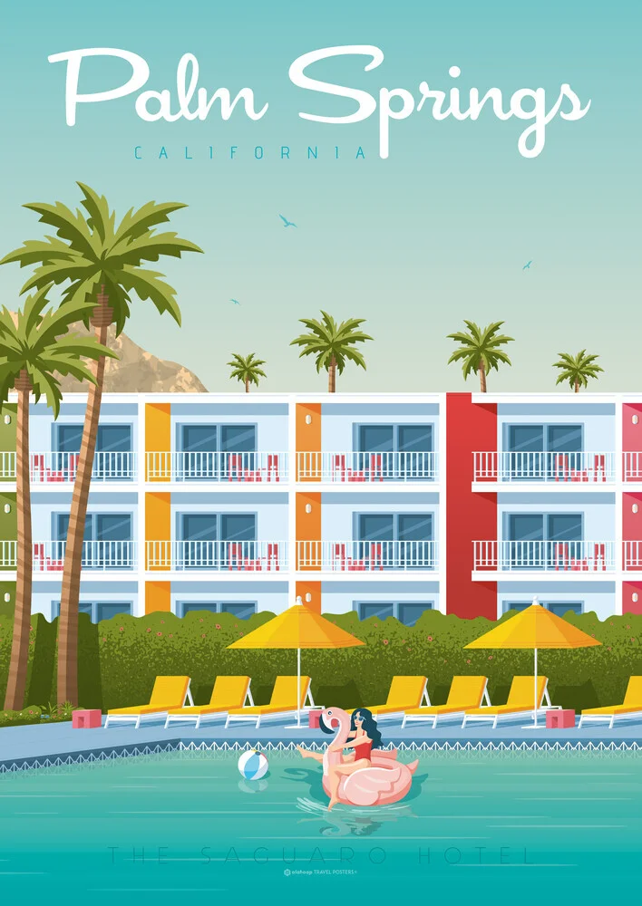Wandbild 'Palm Springs Saguaro Hotel California Travel Poster Art Print' – Kunst von François Beutier als Poster oder Acrylglasbild
