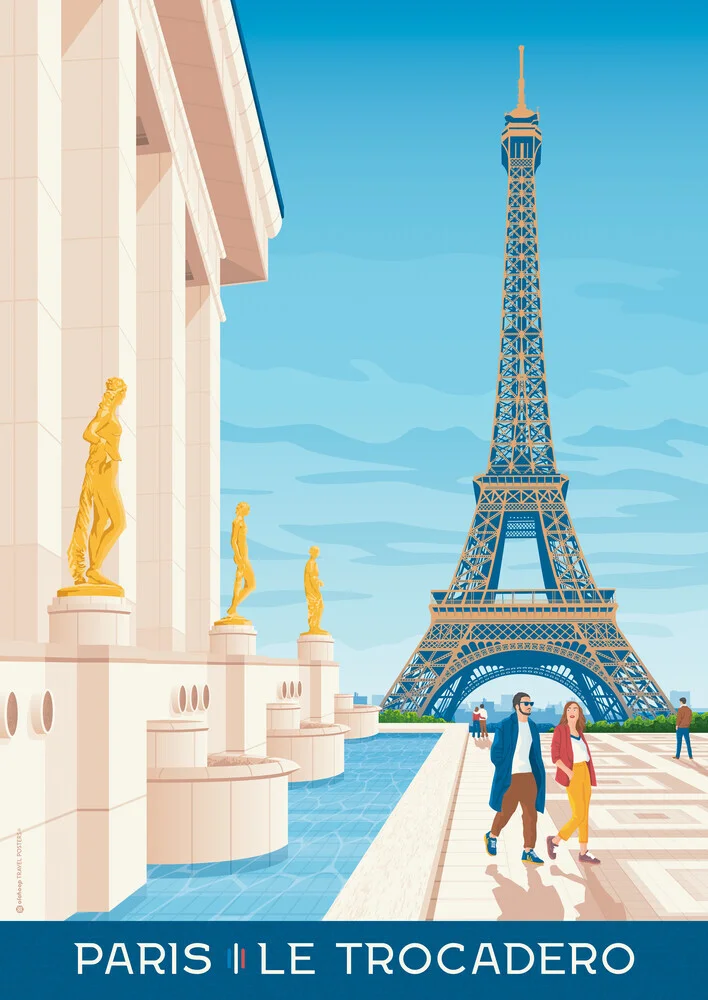 Wandbild 'Paris France Place Trocadero Travel Poster Art Print' – Kunst von François Beutier als Poster oder Acrylglasbild