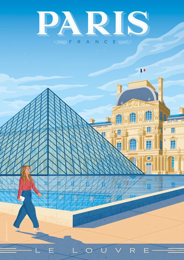 Wandbild 'Paris France Louvre Museum Travel Poster Art Print' – Kunst von François Beutier als Poster oder Acrylglasbild