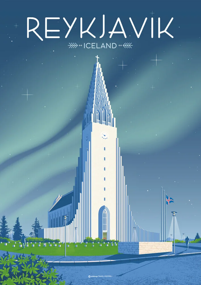 'Reykjavik Iceland Travel Poster Art Print' – Wall Art by François Beutier as Poster or Acrylic Glass Print
