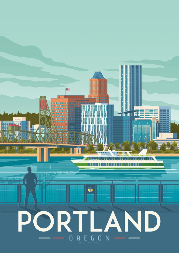 'Portland Oregon Travel Poster Art Print' – Wall Art by François Beutier as Poster or Acrylic Glass Print