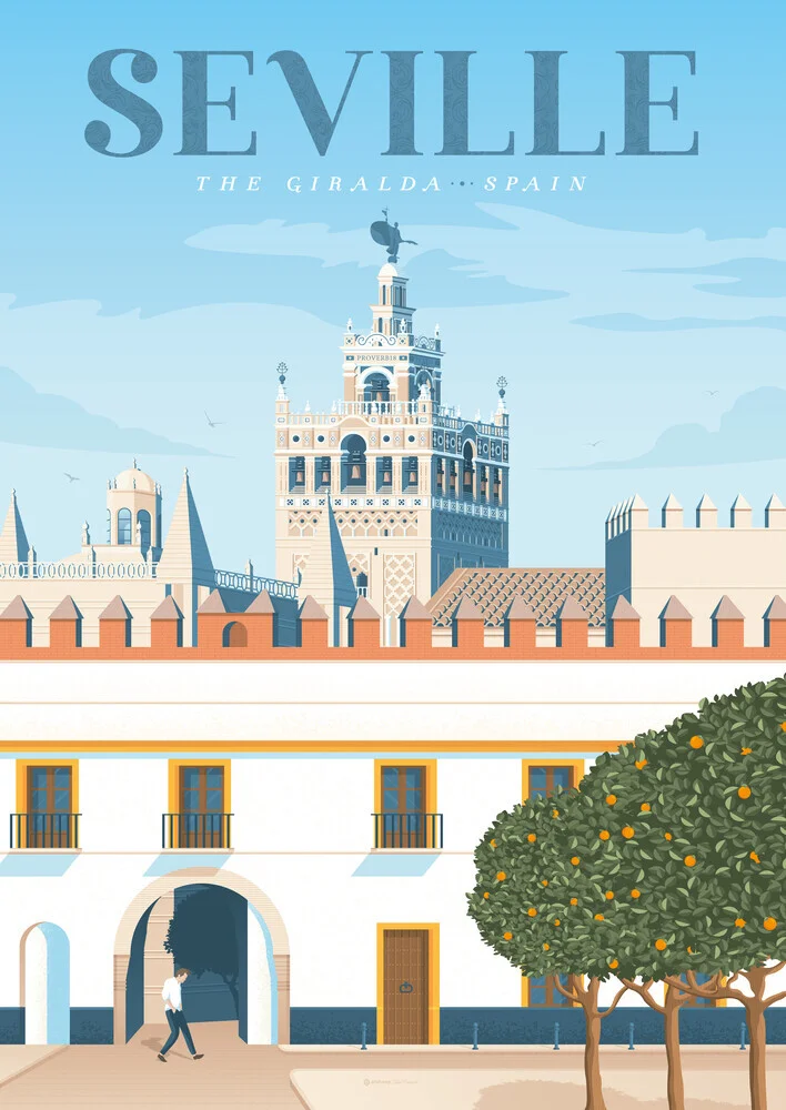 Wandbild 'Seville Spain Travel Poster Art Print' – Kunst von François Beutier als Poster oder Acrylglasbild