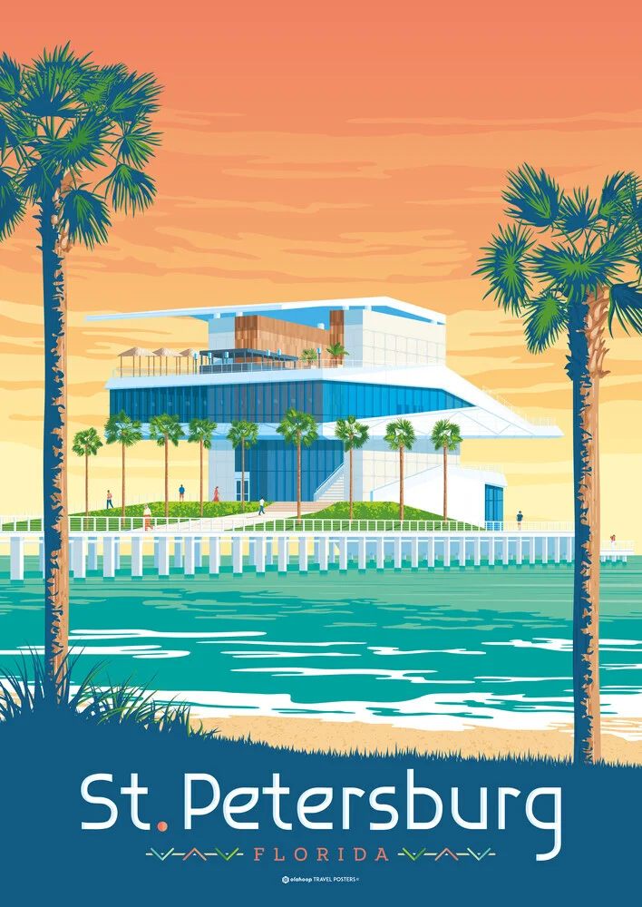 Wandbild 'St Petersburg Florida Travel Poster Art Print' – Kunst von François Beutier als Poster oder Acrylglasbild