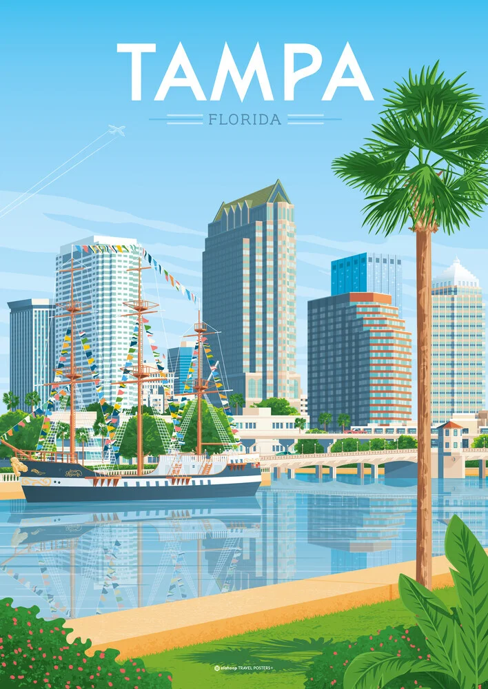 Wandbild 'Tampa Florida Travel Poster Art Print' – Kunst von François Beutier als Poster oder Acrylglasbild