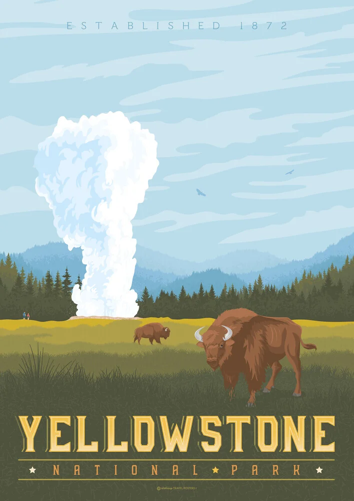 Wandbild 'Yellowstone National Park Travel Poster Art Print' – Kunst von François Beutier als Poster oder Acrylglasbild
