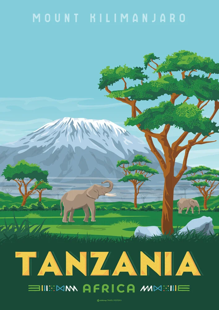 Wandbild 'Tanzania Africa Travel Poster Art Print' – Kunst von François Beutier als Poster oder Acrylglasbild