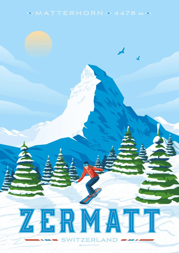 Wandbild 'Zermatt Switzerland Travel Poster Art print' – Kunst von François Beutier als Poster oder Acrylglasbild