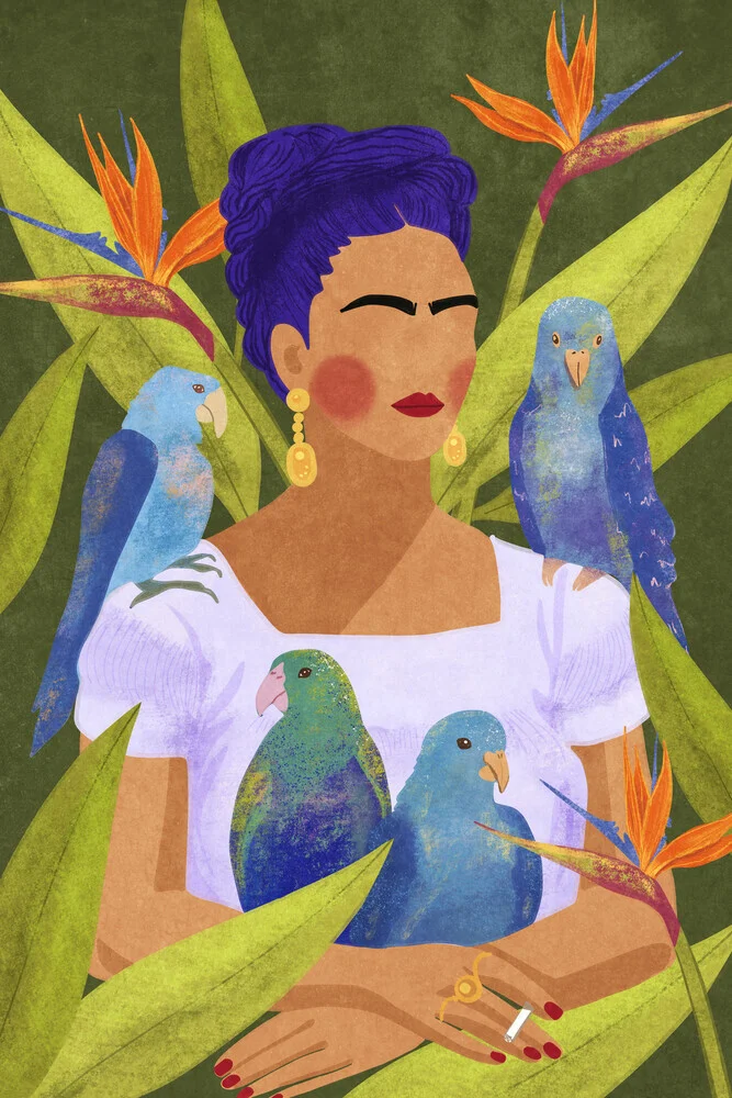 Wandbild 'Frida and Birds' – Kunst von Raissa Oltmanns als Poster oder Acrylglasbild