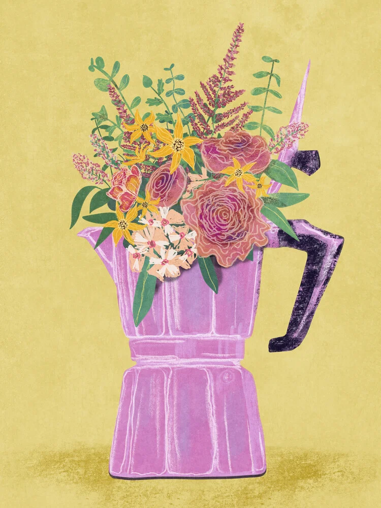 Wandbild 'Bialetti mit Blumen' – Kunst von Raissa Oltmanns als Poster oder Acrylglasbild